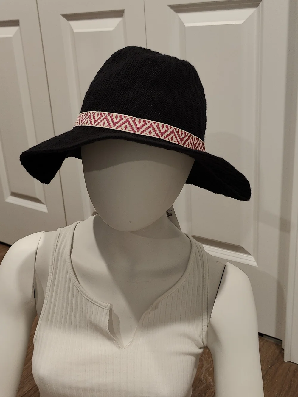 Hollister Black Wide-Brim Fedora with Pink Geometric Band